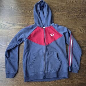 True Religion Blue and Red Zip-Up Hoodie Sz.M Kids